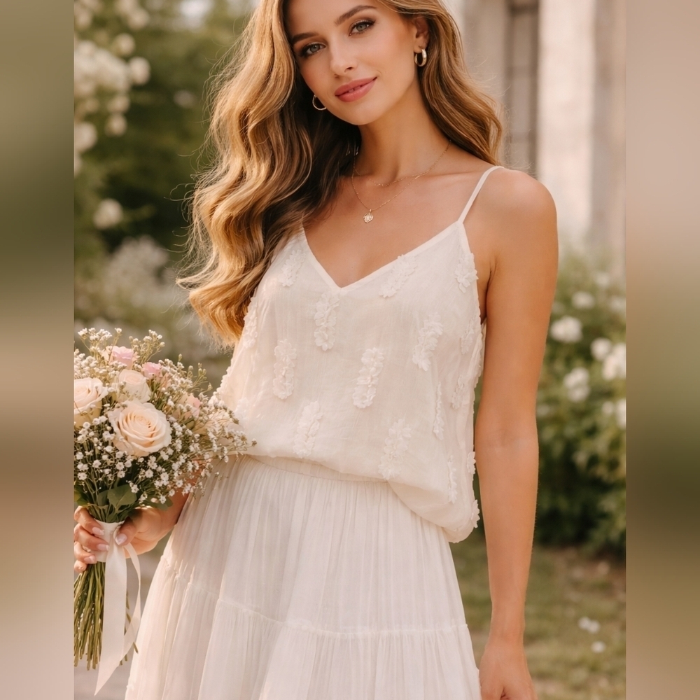 🤍 J.NNA Textured Floral Camisole Top – Ivory – Size M – NWT